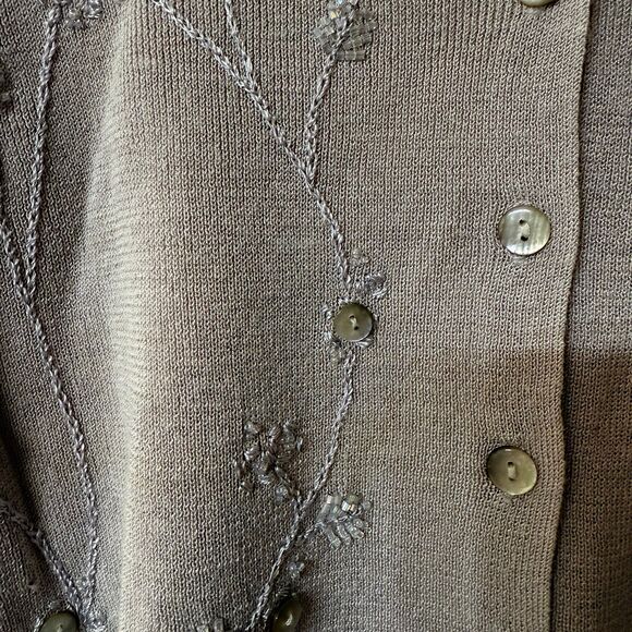 I.V.Y. Vintage Hand Embroidered Short Sleeve Button-Up Cardigan Pink Women's SP - Picture 4 of 6